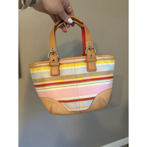 Y2K Coach Hampton Rainbow Stripe Small Tote Mini Bag W Buckles Multicolor 4434